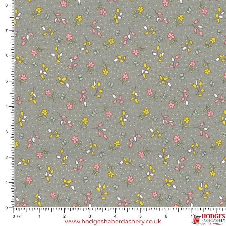 Grey Floral Cotton Fabric