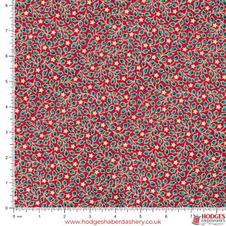 Red Festive Christmas Cotton Fabric with Holly