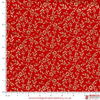 Red Festive Christmas Cotton Fabric with Holly